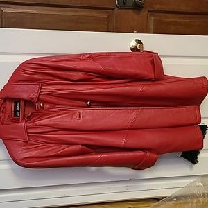 Red Leather 3/4 length Jacket- M